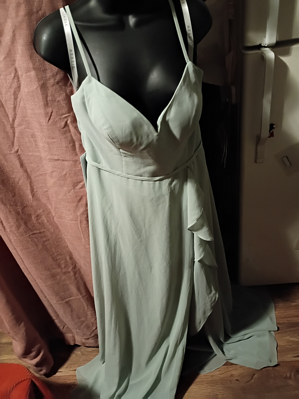 Spaghetti Strap Sage Green Wrap Maxi Dress. Sz 12